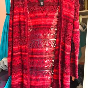 Red long sleeved cardigan for preteens or teens